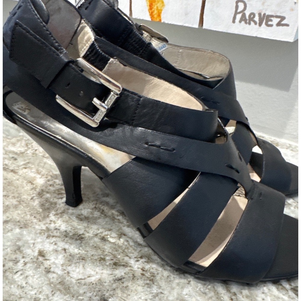 Michael Kors Zoe strappy sandals in black leather mid-height stiletto heel‎ 10
